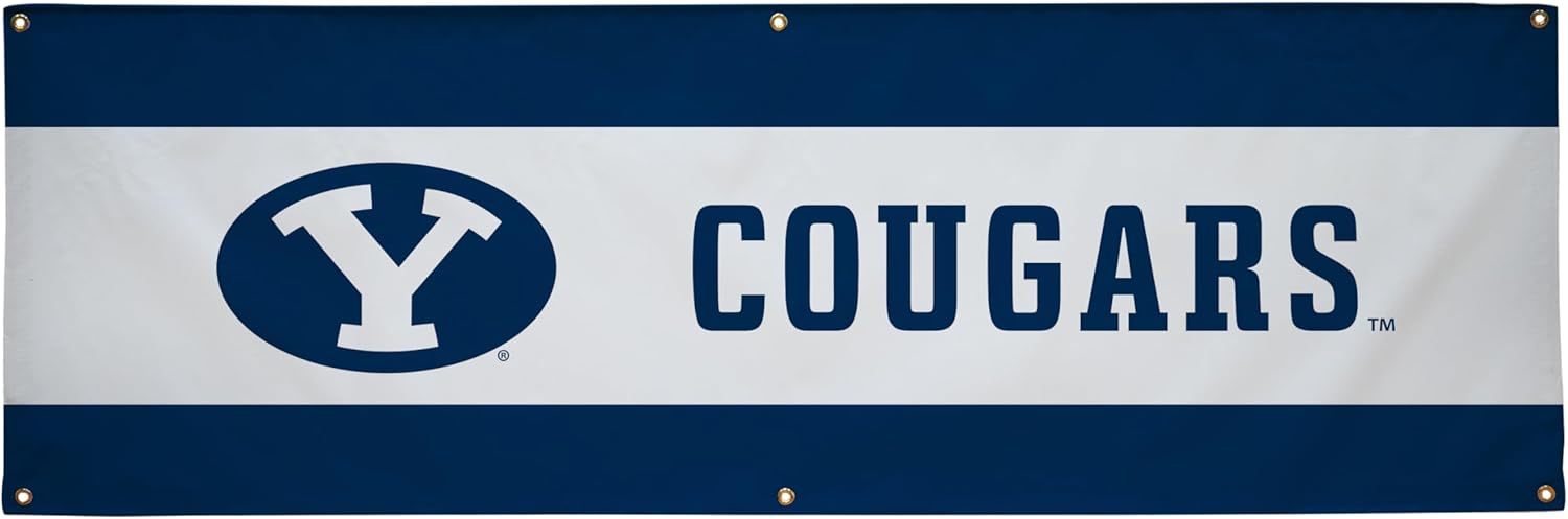 BYU Cougars College Sports Printed Outdoor Banner - NCAA Licensed - Durable Vinyl - School Banner (White, Blue) (2' x 6')