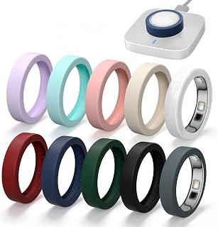 Cobak 10-Pack Silicone Oura Ring 5 Cover, Thin,Grippy,Chargeable, Gym&Daily | Charge with cover on, assorted colors daily style, skin-friendly soft & ultra-thin, non-slip gym guard, anti-yellowing clear