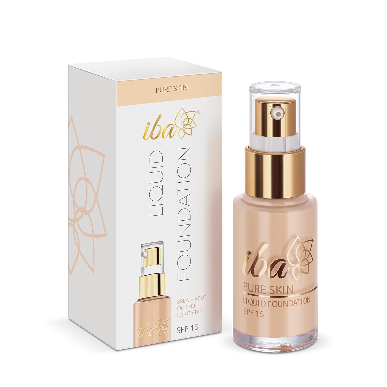 Iba Pure Skin Liquid Foundation - Ivory Fair, 30ml | Full Coverage | Long Lasting | Lightweight | Oil Free Dewy Finish | SPF 15 | Halal Certified & Vegan Makeup