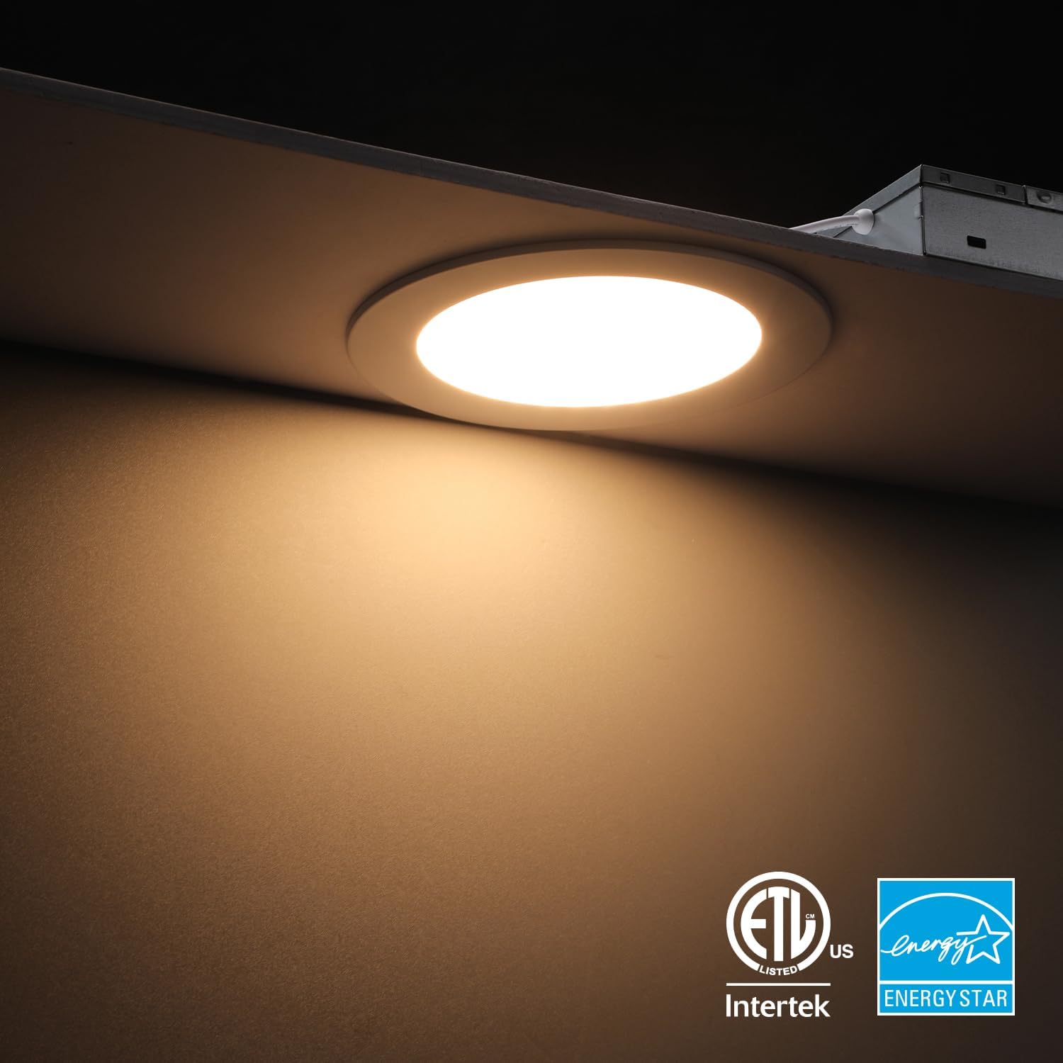 TORCHSTAR 5CCT 6 Inch Slim LED Recessed Lighting with Junction Box, CRI90 Dimmable 12W Ultra-Thin LED Recessed Light, 2700K-5000K Selectable, 1100LM Downlight, ETL & Energy Star, Pack of 6