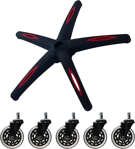 Frassie Base de silla de juegos de nailon de 28 pulgadas con 5 ruedas, repuesto de pieza de base de silla de oficina de Boss resistente (rojo)