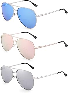 SOPHILY 3 Pack Bifocal Reading Sunglasses for Women Men, Aviator Sun Readers Glasses Mirrored Shades UV400 +2.0