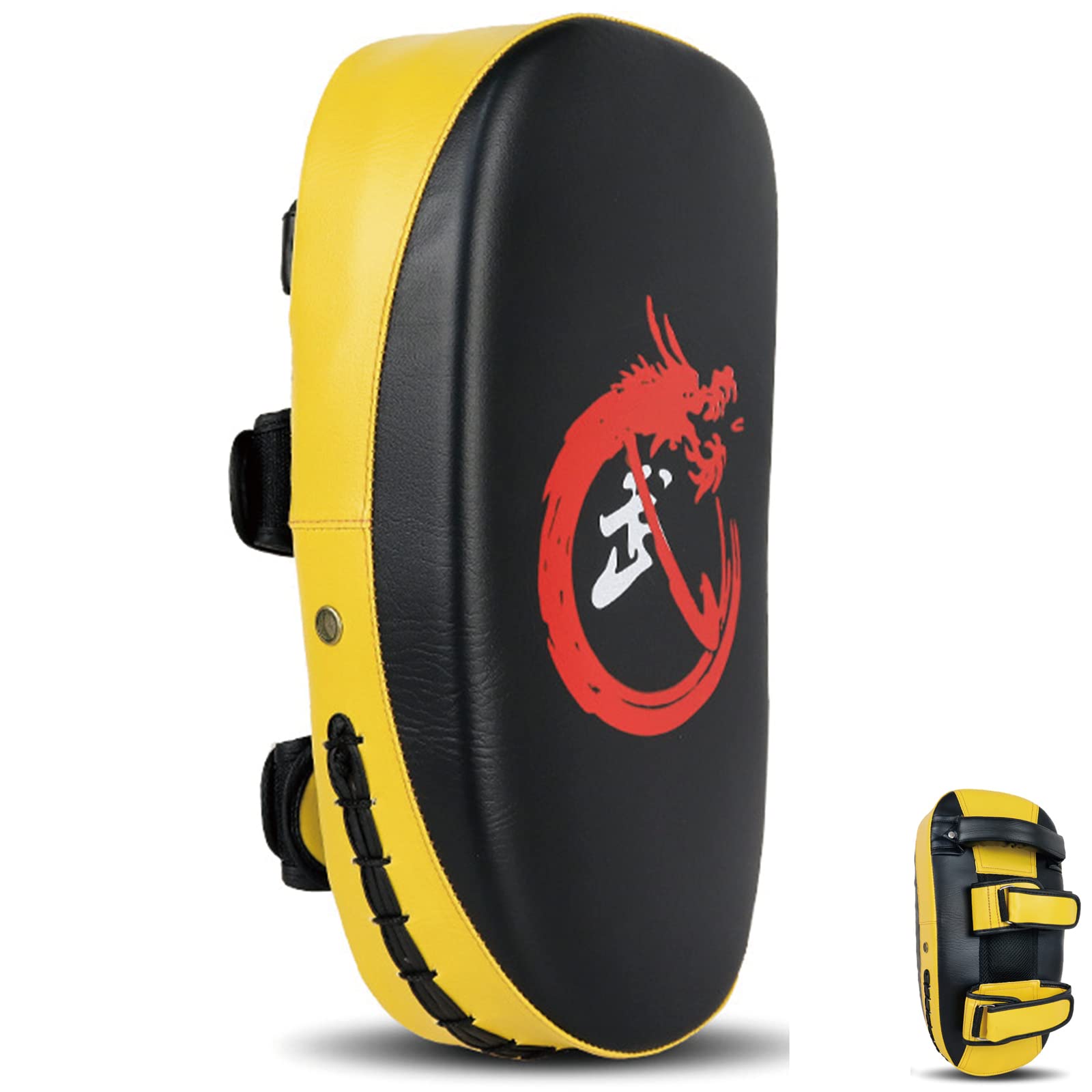 Ysaca Men's Yellow Boxing Curved Pads For Adult Kids,Muay Thai Pads,Taekwondo Kick Pads Pu Leather Mma Martial Art Kickboxing Punch Mitts Punching Bag Kicking Shield Training,1Pc,