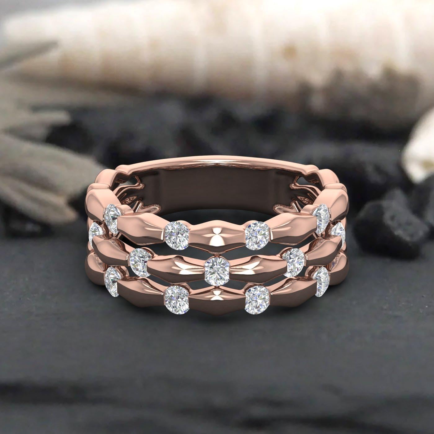 1/2 Carat Diamond 3 Line Wedding Band Ring in 10K Gold