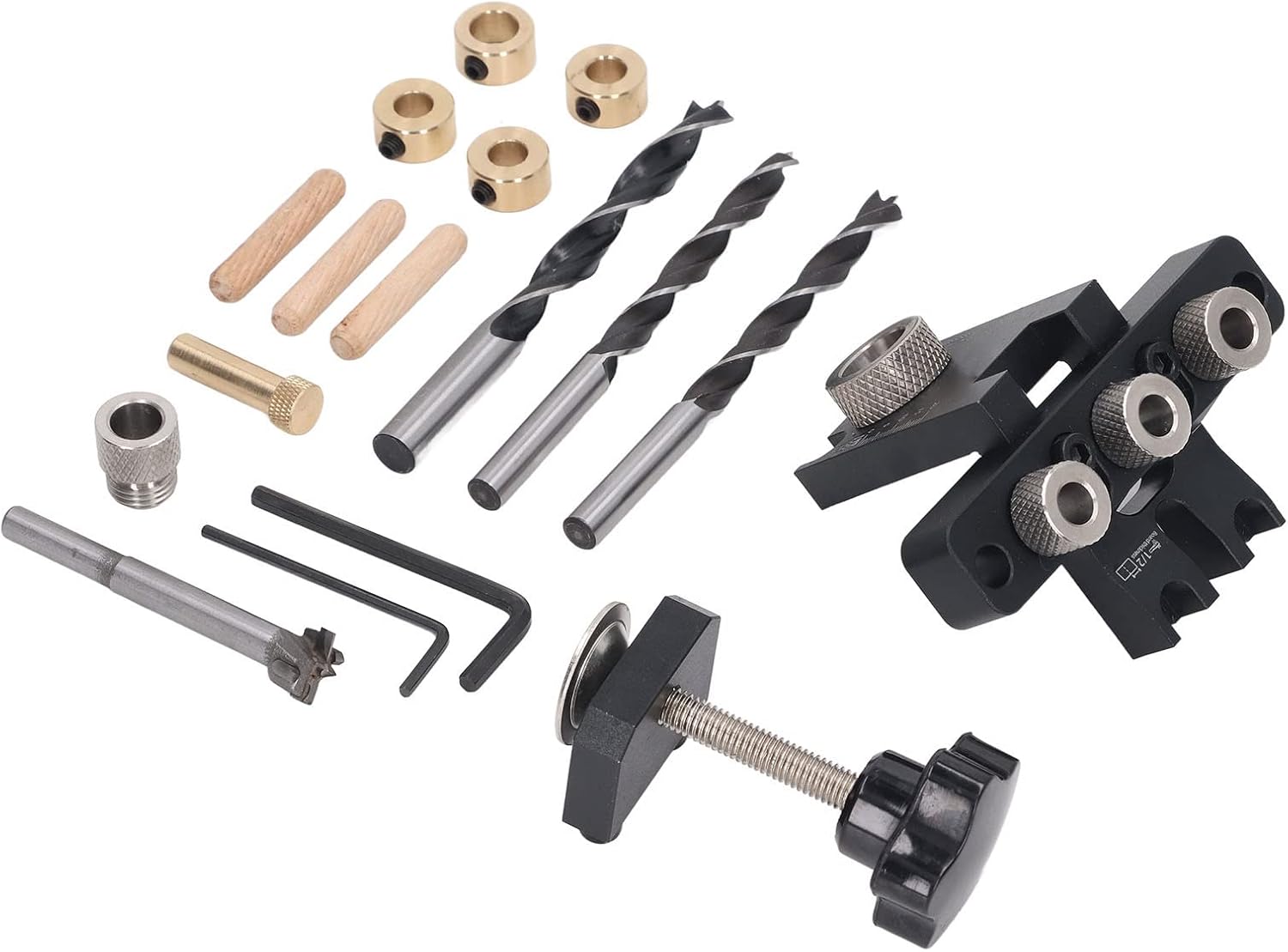 Fafeicy Pocket Hole Jig Kit, High Durability Aluminum Alloy Drilling Guide for Woodworking, Adjustable Metal with 3 Drill Bits for Precise 8mm 10mm 15mm Openings, Carpentry Template