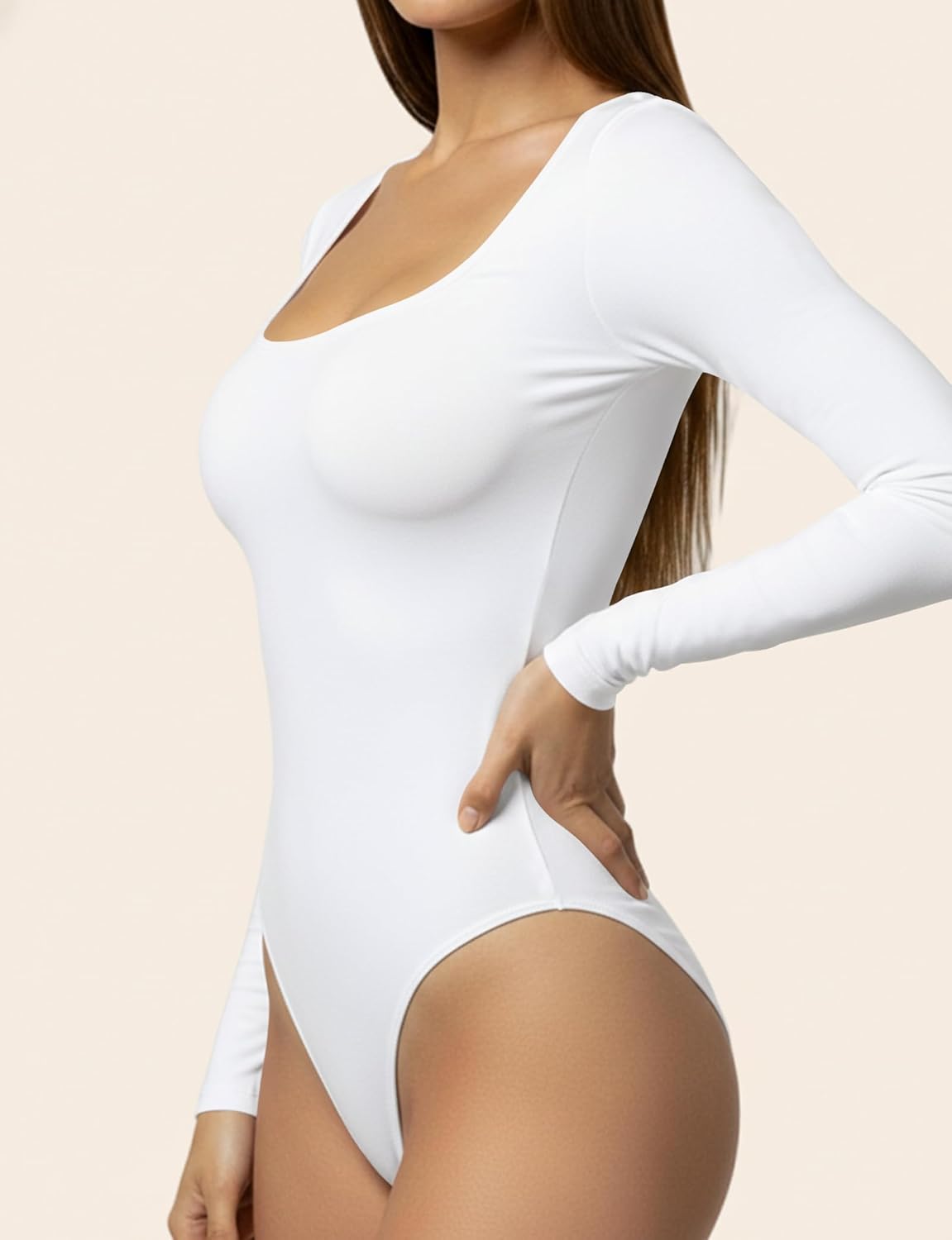 YOGINGO Long Sleeve Square Neck Bodysuits for Womens, Body Suits Tops Going Out Basic Leotards Slim Fitted Outfits Shirt - Image 2
