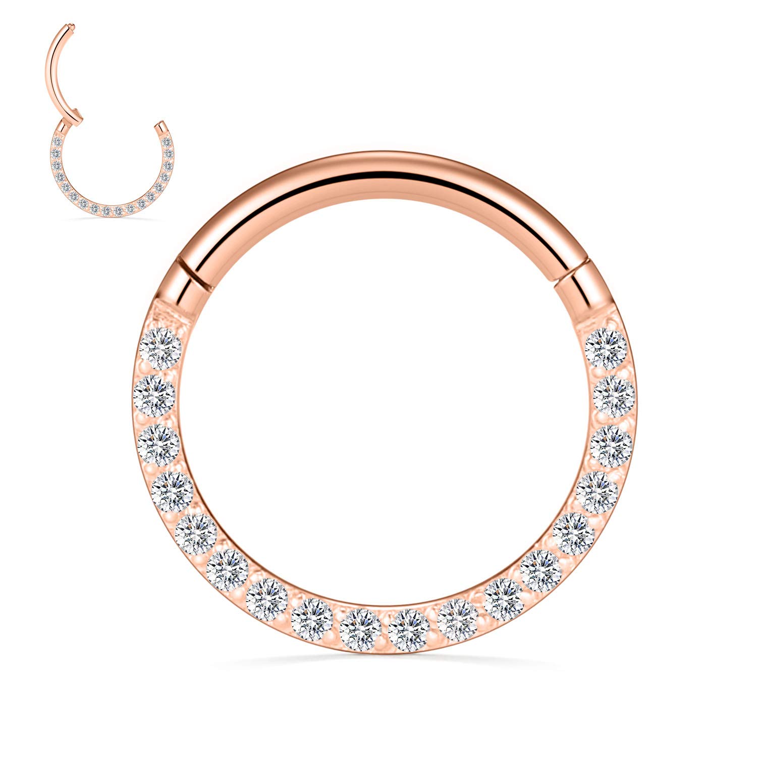 hengkaixuan 16G Conch & Septum Piercing Jewelry - Daith Clicker & Hoop Earring - Surgical Steel Nose Ring - Gold 6mm CZ Opal — view 27