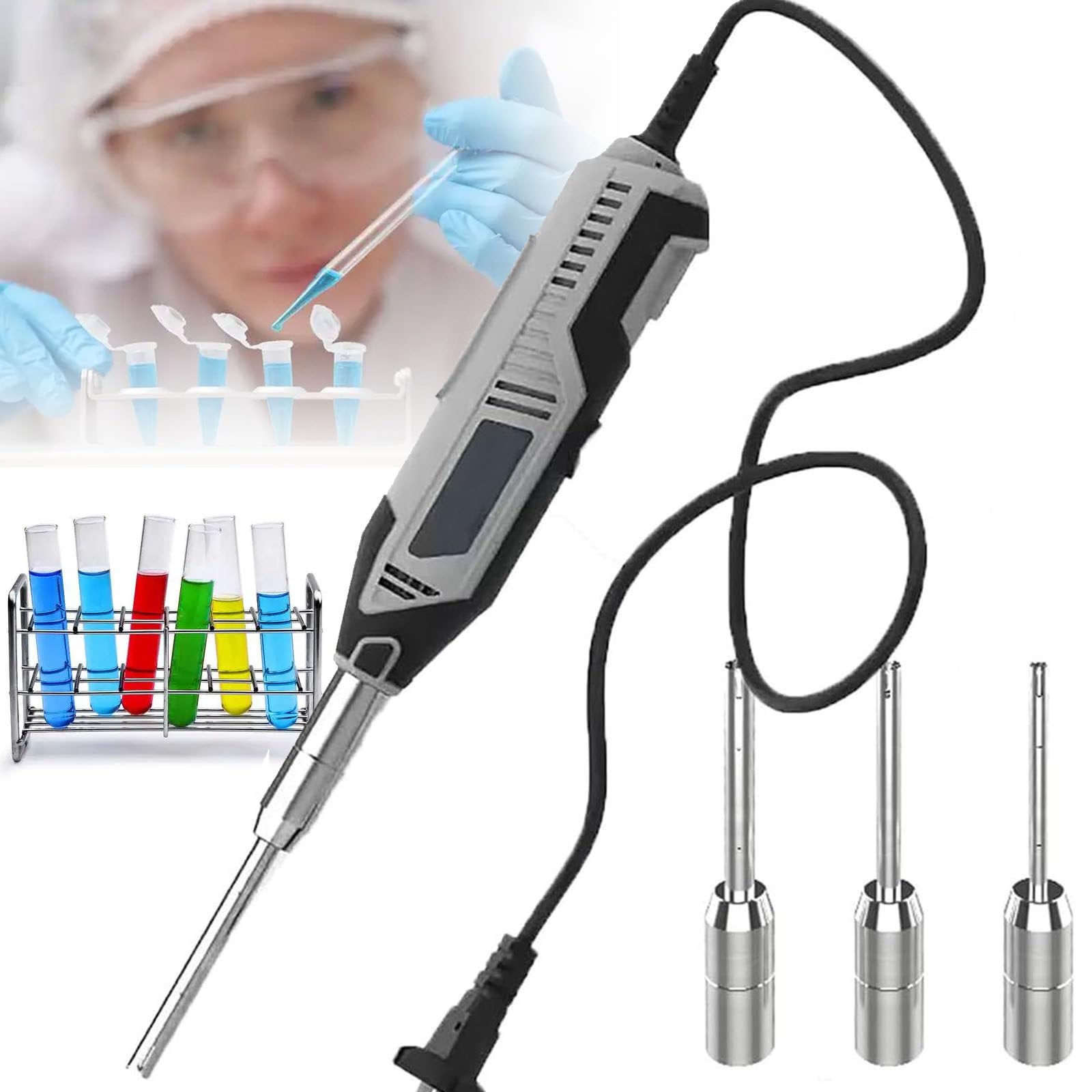 Homogeneizador de tejidos y células de laboratorio, homogeneizador dispersor de alta velocidad de 0,5 a 250 ml, con cabezales de trabajo de 6 mm, 8 mm y 10 mm, regulación de velocidad continua y 6 v