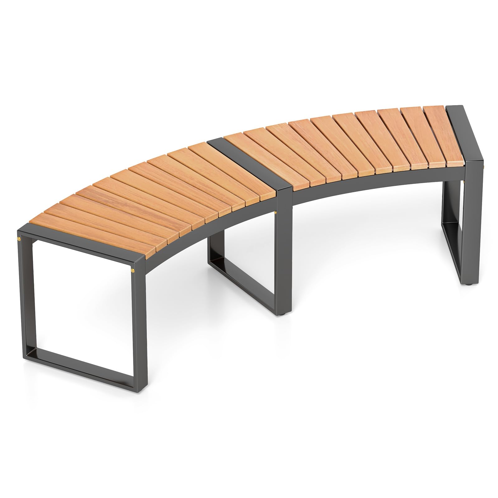 COSTWAY Panchina da Esterno 146 x 58 x 45 cm, Panca in Legno di Acacia 2 Posti con Gambe in Metallo, Panchina Curvata per Giardino, Cortile e Patio, Marrone e Nero (1)