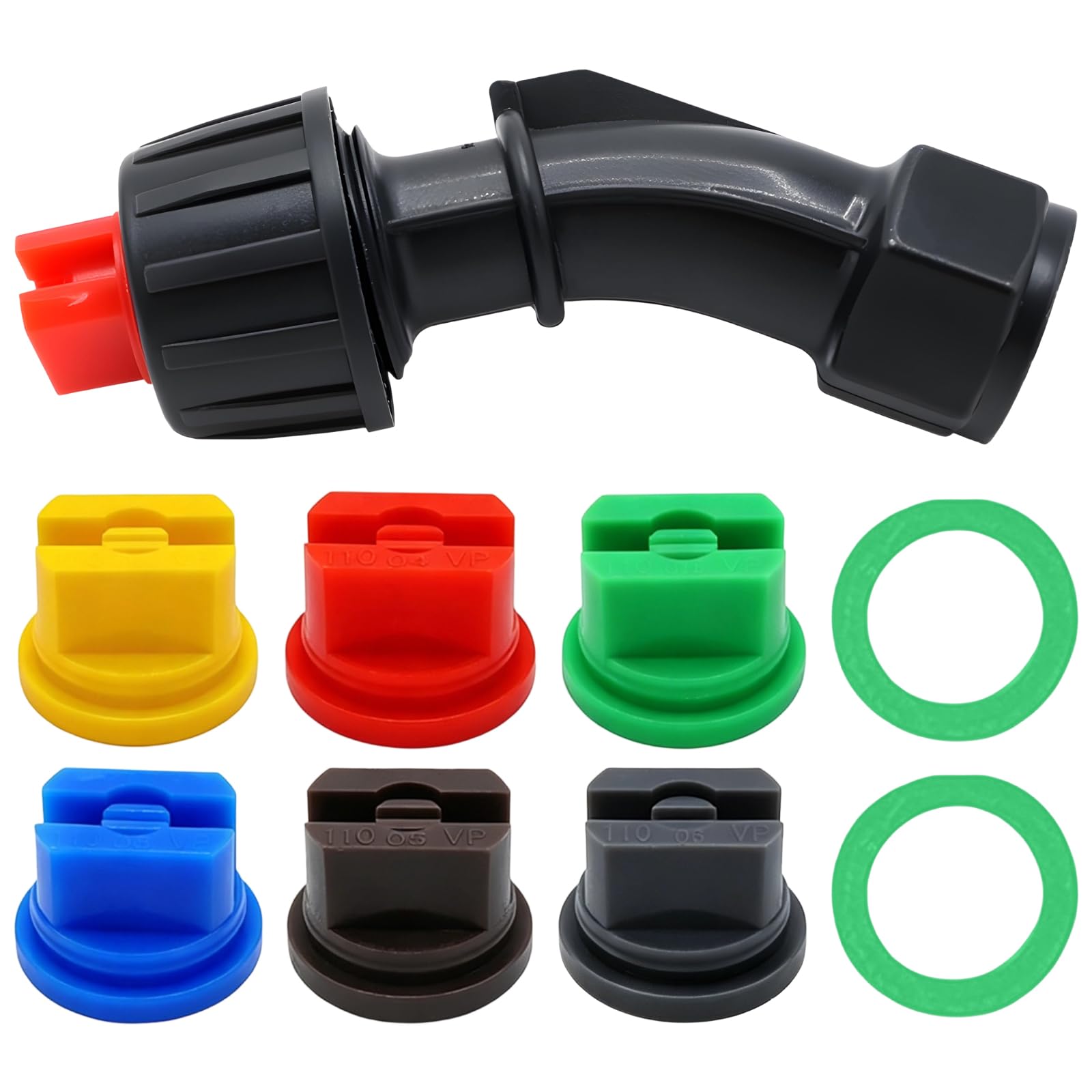 9pcs Spray Nozzles Set, 110° Flat Fan Spray Nozzles for Sprayer, Fence Sprayer with 6pcs Interchangeable Tips for Knapsack/Agricultural/Garden/Greenhouse Sprayers