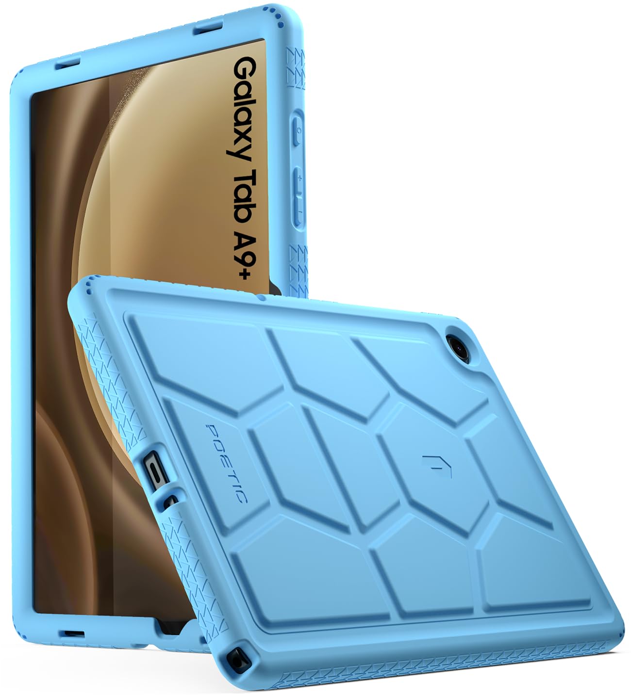 PoeticTurtleSkin Case Compatible with Galaxy Tab A9 Plus + 11 inch 2023, Heavy Duty Shockproof Rugged Kids Friendly Drop Protection Silicone Cover Case, Light Blue