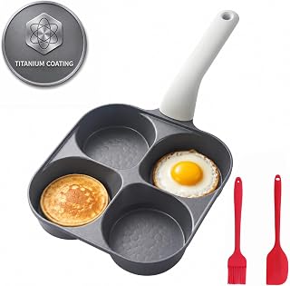 Nkove 4 Cup Egg Pan, Nonstick Breakfast Pan with 4 Holes for Pancakes