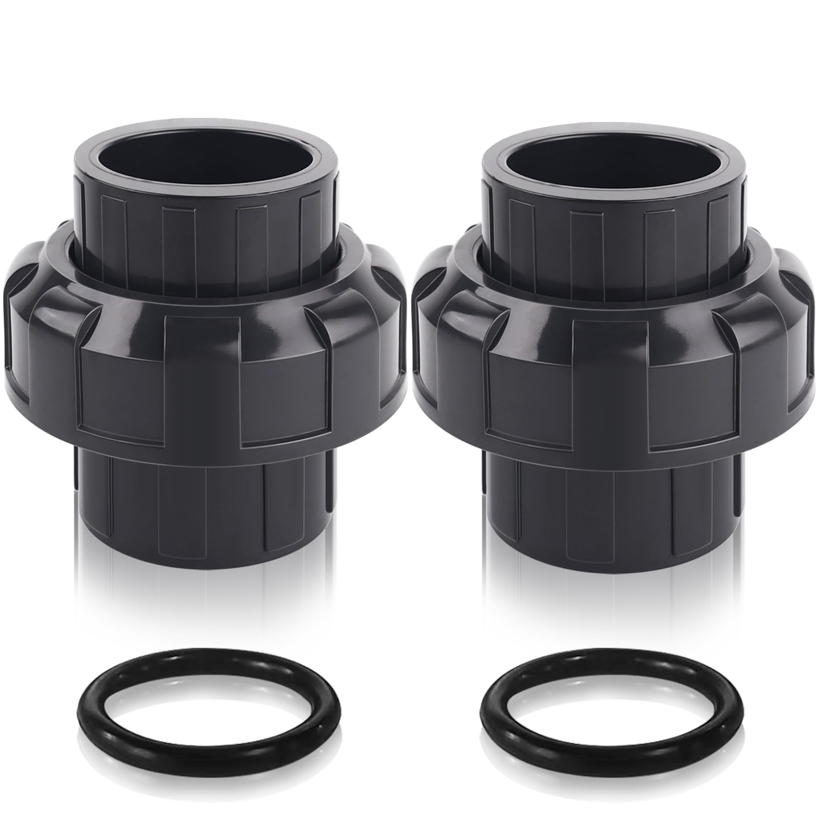 FANOVO 1-1/2 inch PVC Union Coupling, 2Pack Schedule 80 Slip Socket Pipe Fitting Unions 1.5'' PVC Connector Joint Adapter, for Swimming Pool Pump Industrial Pipeline System