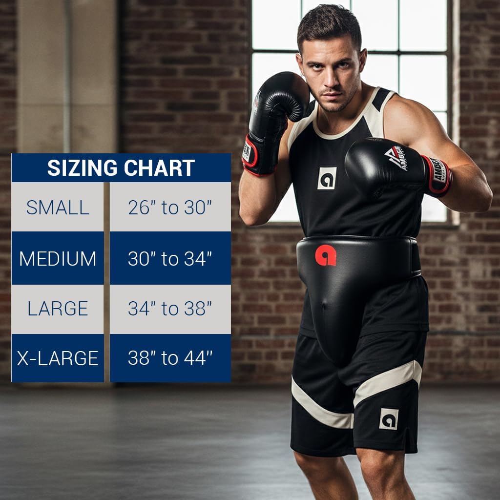 Amber Fight Gear Boxing & MMA Groin & Abdominal Protector – Professional PU Leather Ab Guard with High-Density EVA Foam – Deep Cup Striking Protection – Sizes S, M, L, XL
