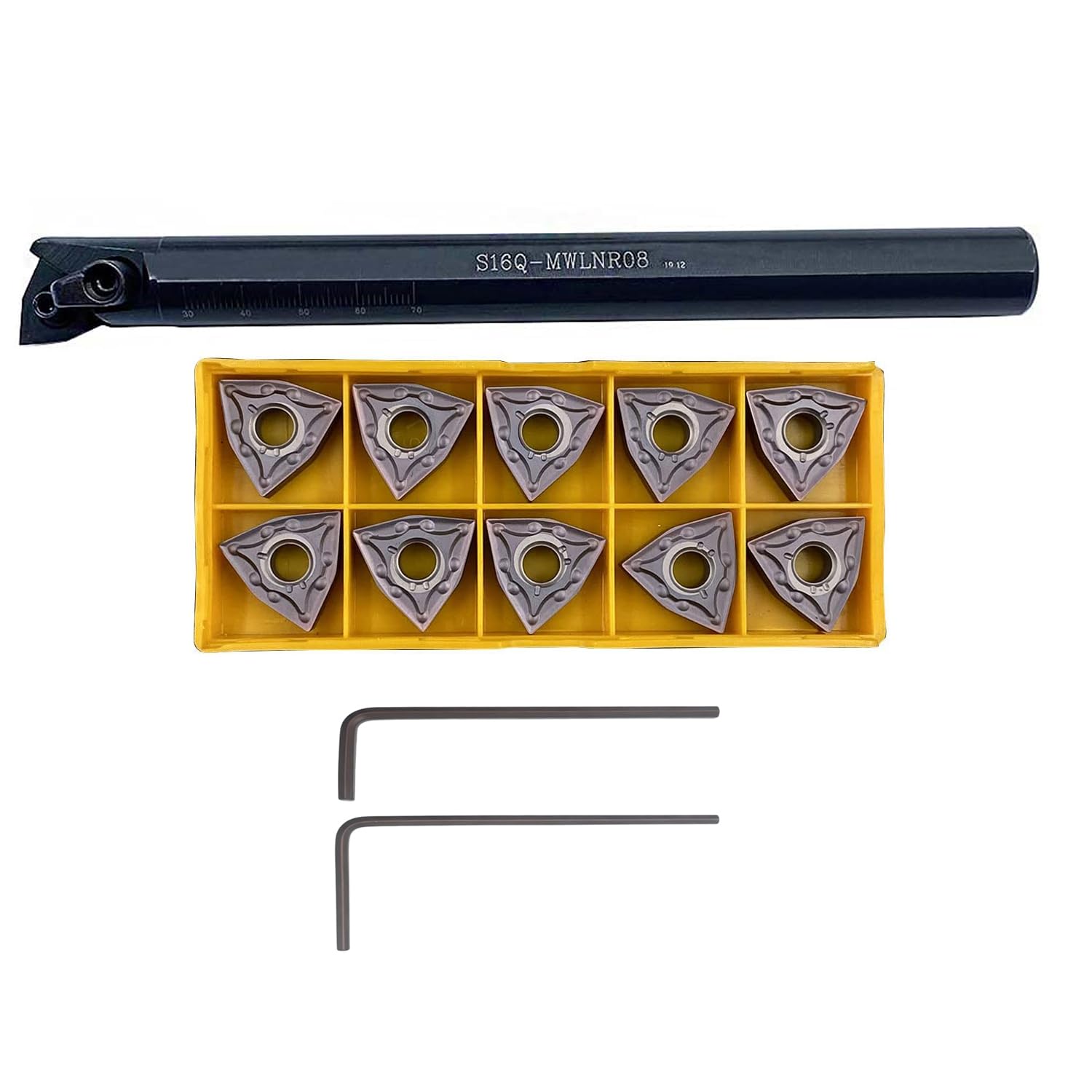 GBJ 1 pc S16Q-MWLNR08 Lathe Holder Boring bar with 10 pcs WNMG080404-TM Carbide Turning Insert
