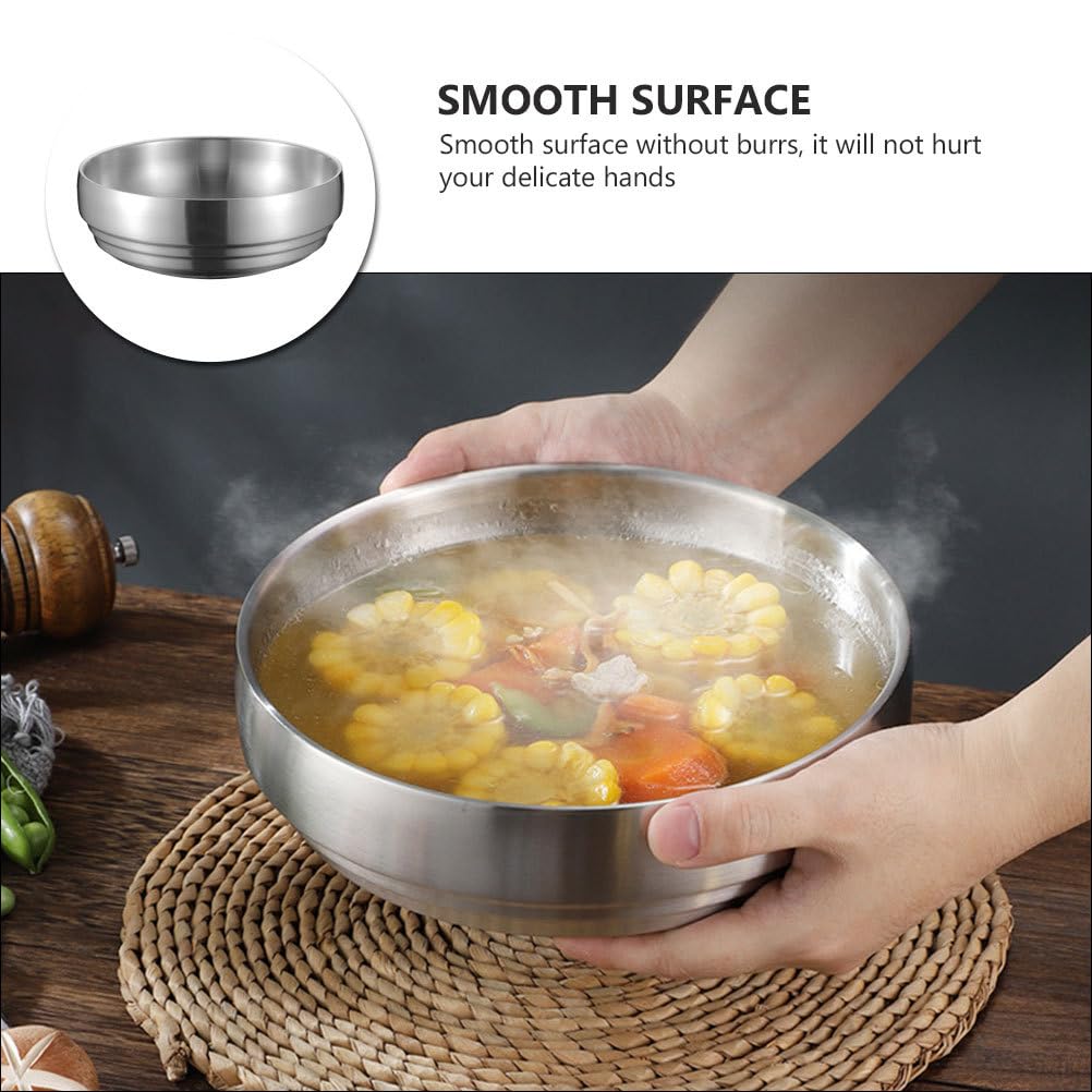 BESTonZON Cuenco de acero inoxidable de doble pared, 19 cm, para servir, para mezclar, sopa, pasta, sopa, pasta, sopa, papilla, sopa, ensalada, ensalada, restaurante en casa
