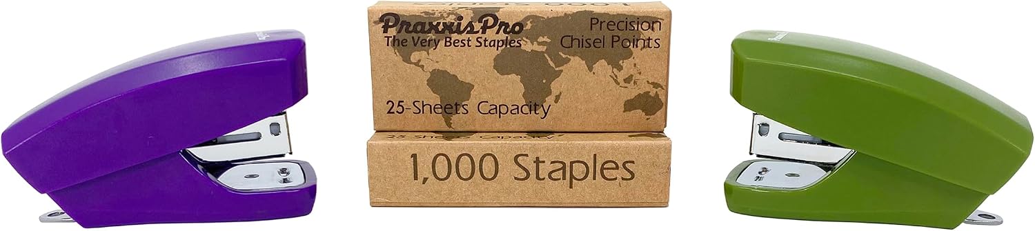 Desk Accessories - Aria Premium Mini Stapler Set - with Built-in Staple Removers, 2000 Standard Staples Included - for Office, School, and Travel, Set of 2, Purple & Greenery image 4