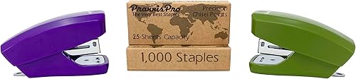 Vista 28 de Aria - Juego de mini grapadoras de alta calidad, con removedor de grapas integrado, 2000 grapas estándar incluidas, para oficina, escuela y viajes