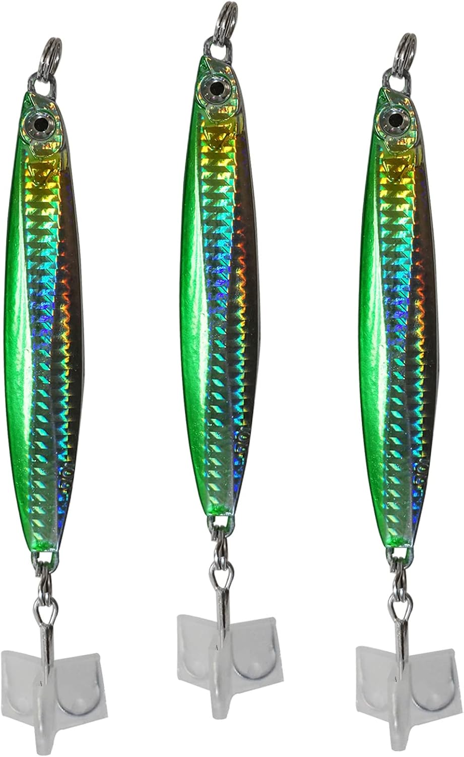 3pcs Green 150g Colt Sniper jig 5.25oz coltsniper Knife jig Quality Holographic Finish Butterfly with a 3561D-DT MUSTAD Hook 3X Strong Forge High Carbon Steel Treble Hook
