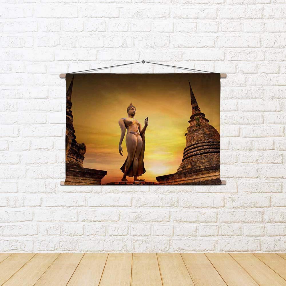 ArtzFolio Ancient Buddha in Sukhothai Park Thailand Canvas Fabric Painting Tapestry | Scroll Art Hanging 27 x 18 inch (69 x 46 cms)