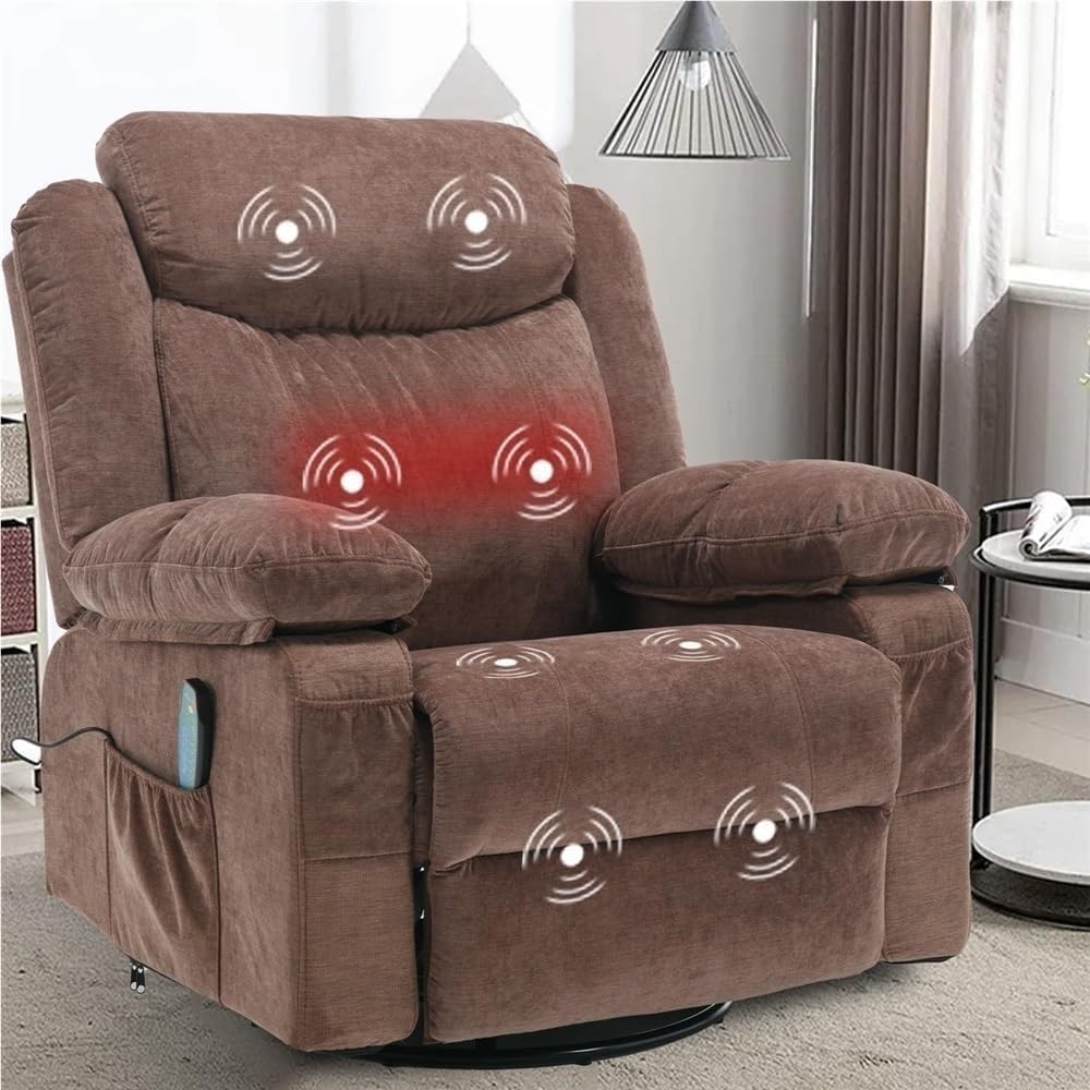 Home Theater Seating Manual Recliner Chair with Massage and Heat Ergonomic Overstuffed Swivel Rocker Comfortable Single Lounge Sofa Lazy Boy Style Recliner for Adults Living Room Entertainment Room