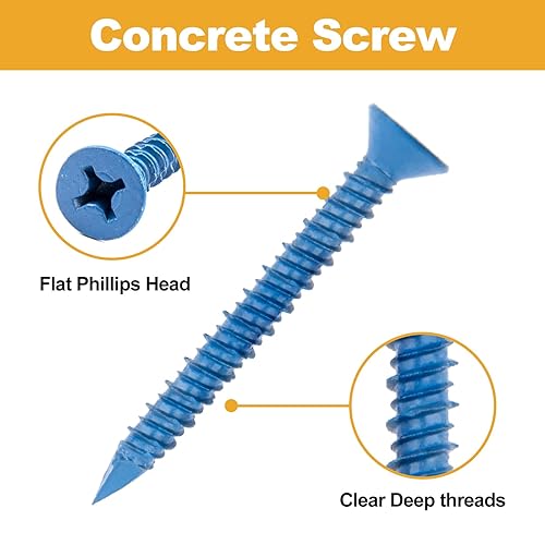 Miniatura 2 de VIGRUE Kit surtido de tornillos de hormigón de 14 de pulgada, 316 pulgadas, 210 tornillos de cemento de cabeza plana para anclar a mampostería,