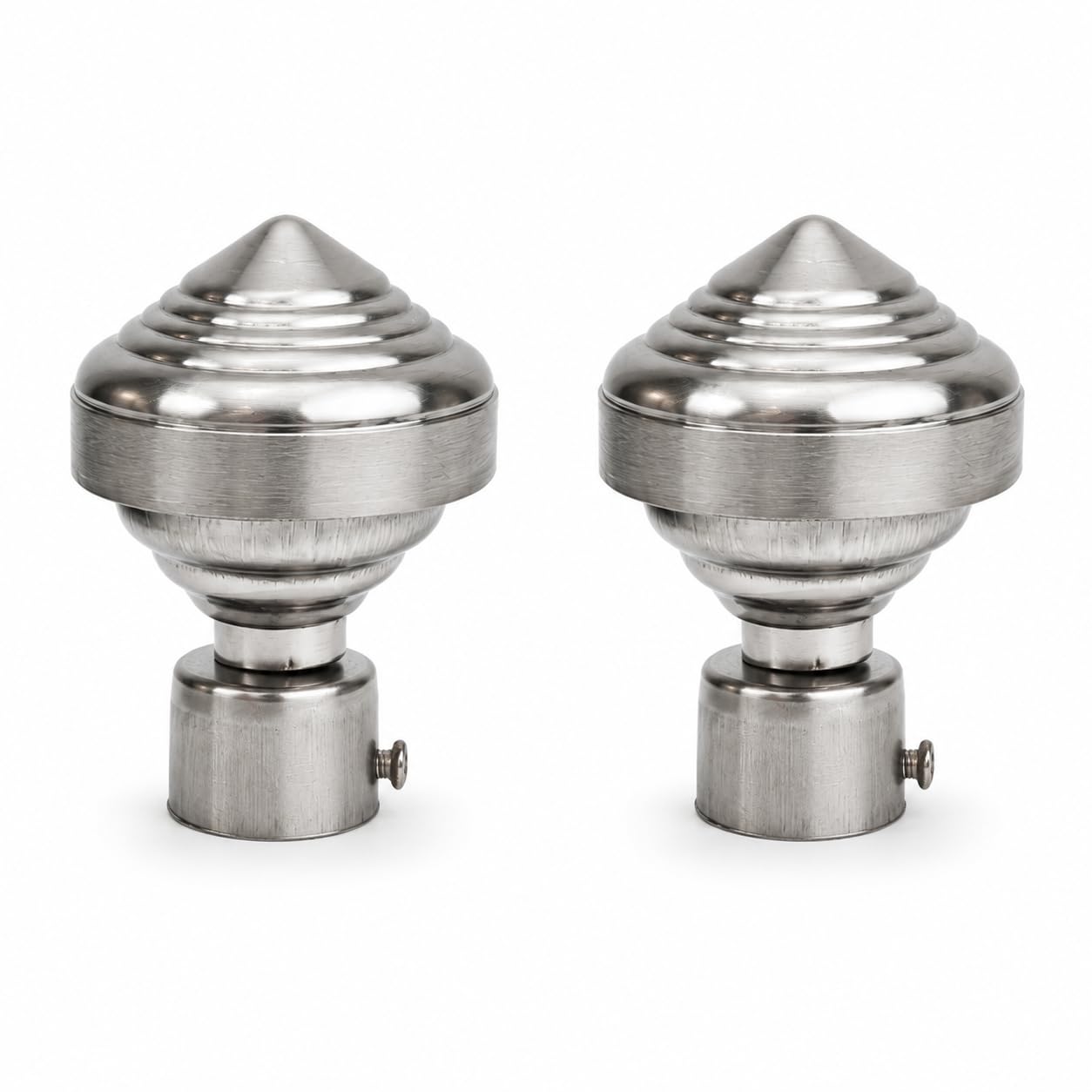 Curtain Rod Finials, Brushed Nickel, 7.8x2.8 cm, Set of 2 | Stepped Cone Design, Screw-Fix Mount, 200 g Weight, Stainless Steel, Window Decor-image-25
