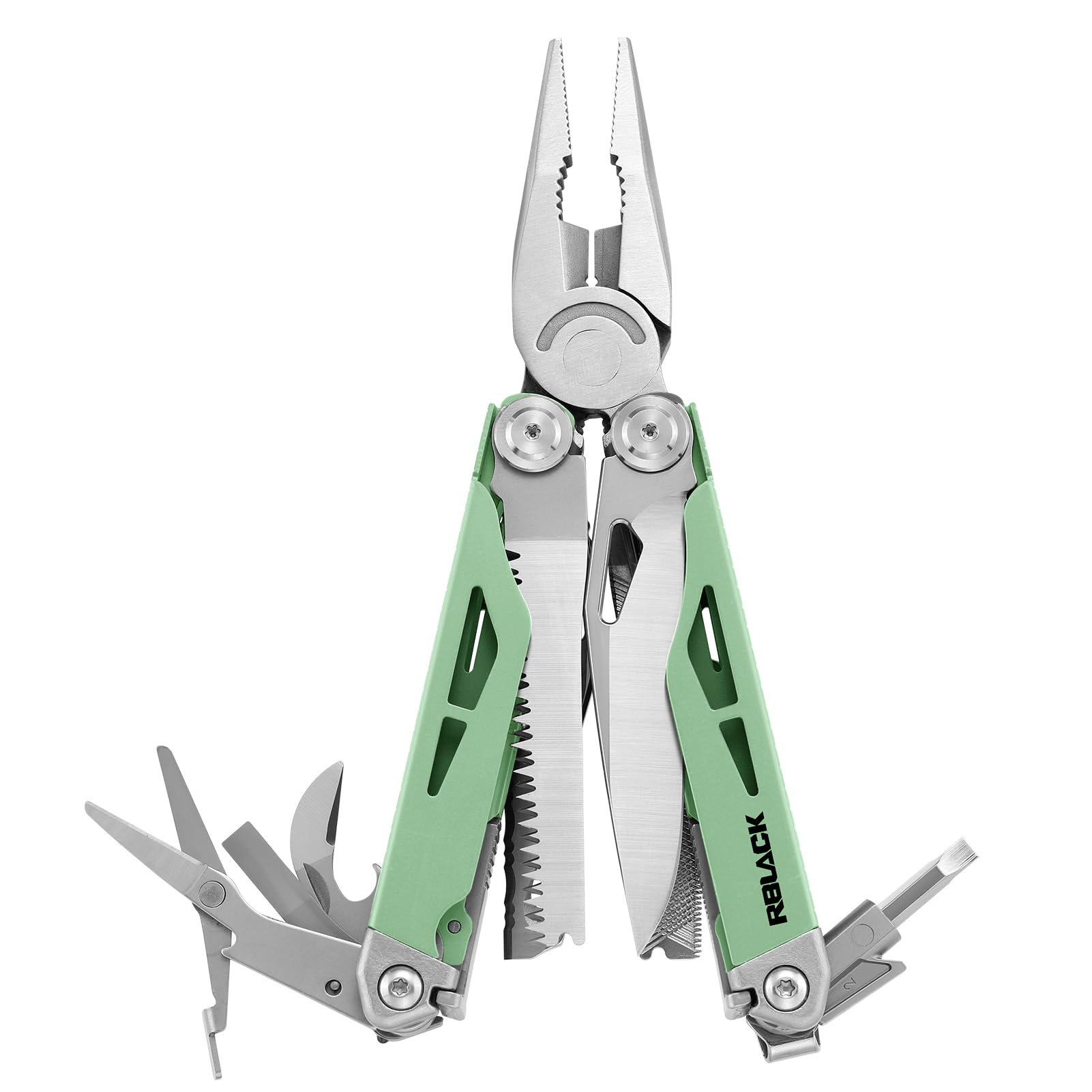 Multitool, 21-in-1 Multi Tool Pliers with Safety Locking and Spring-Action Scissors, Heavy-duty Stainless Steel Multi-tool Set with Nylon Sheath for Work, Home, Garden, DIY & Auto, Mint Green