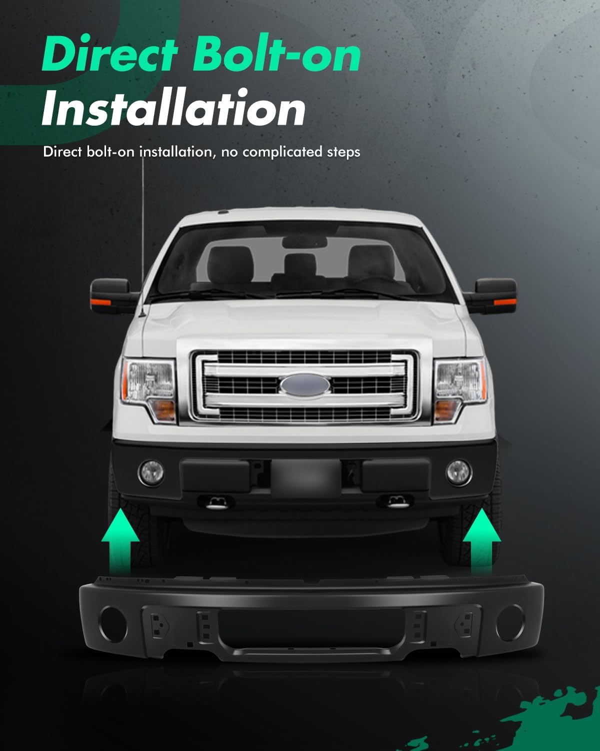 SCITOO Front Bumper Face Bar fit for Ford F-150 2009-2014 Black Steel Bumper Comes without Parking Sensor HolesWith Fog Light Holes