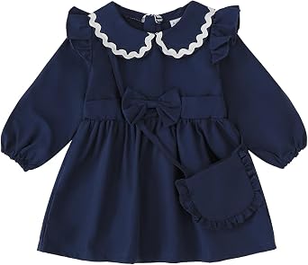 Kucnuzki Baby Toddler Girl Dress Long Sleeve Ruffle Dress Fall Winter Casual Knit Sweater Dresses Cute Kids Clothes