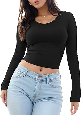 Zeagoo Woen's Long Sleeve Scoop Neck Shirts Casual Sli Fit Rib Knit Tops Suer Fall Basic - View #9
