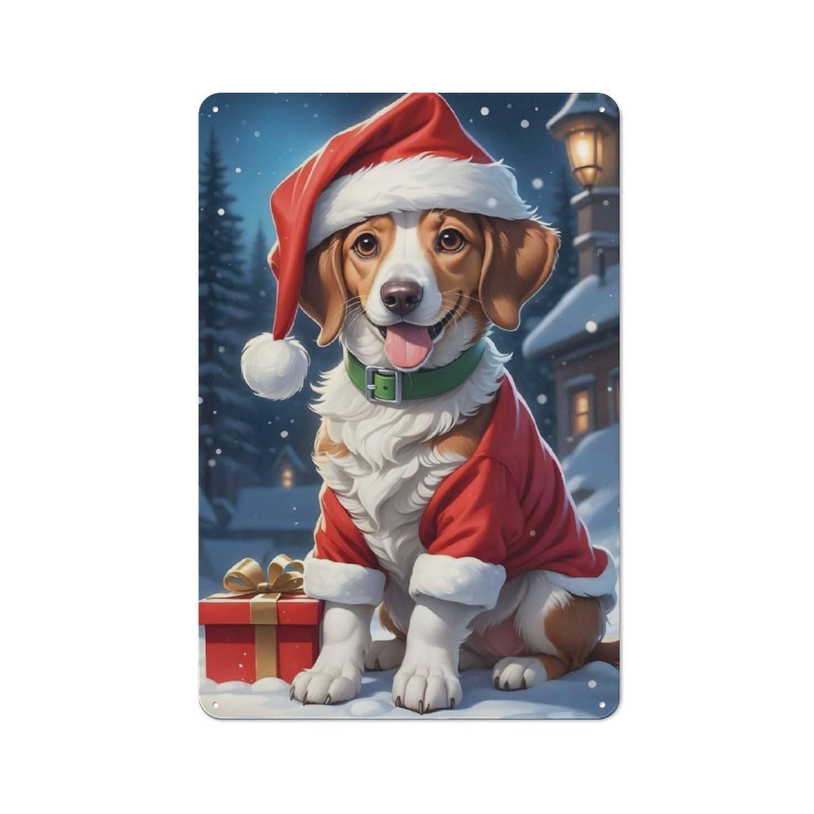 Junmoney Christmas Dog Beagle For Café Or Restaurant, Vintage Metal Sign 30X20cm, For Vintage Wall Decor Fans, For Cafés, Pubs And Restaurants