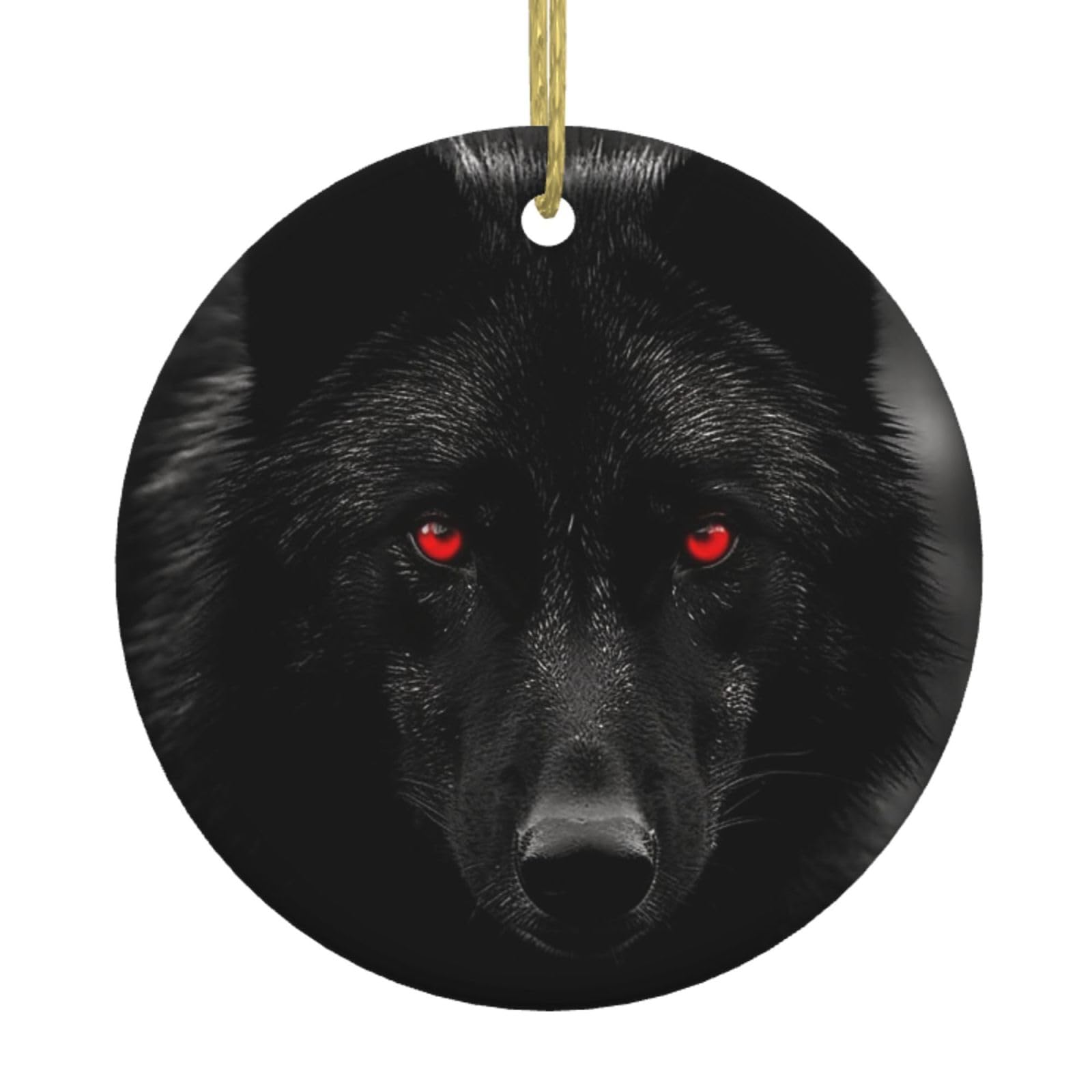 Fodpand Women's White Black Red Eyed Wolf Christmas Ornaments 2025, Gift Exchange For Men, Collectible Ceramic Ornament Round Hanging Ornaments For Christmas Tree Decoration