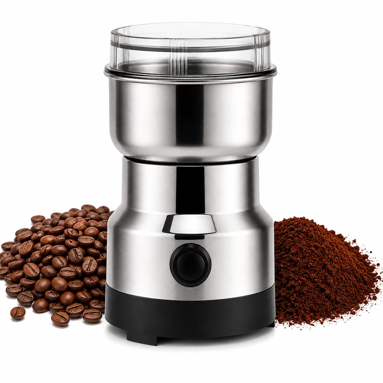 Moedor de Café Elétrico 110V Inox para Grãos, Café, Temperos e Especiarias, Lâminas em