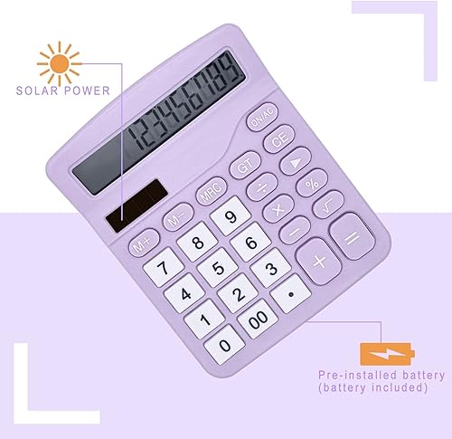 Miniatura 2 de YOUHO Calculadora, Batería Solar de 12 bits Doble Potencia Función Estándar Calculadora Electrónica con Pantalla LCD Grande Calculadora de Oficina