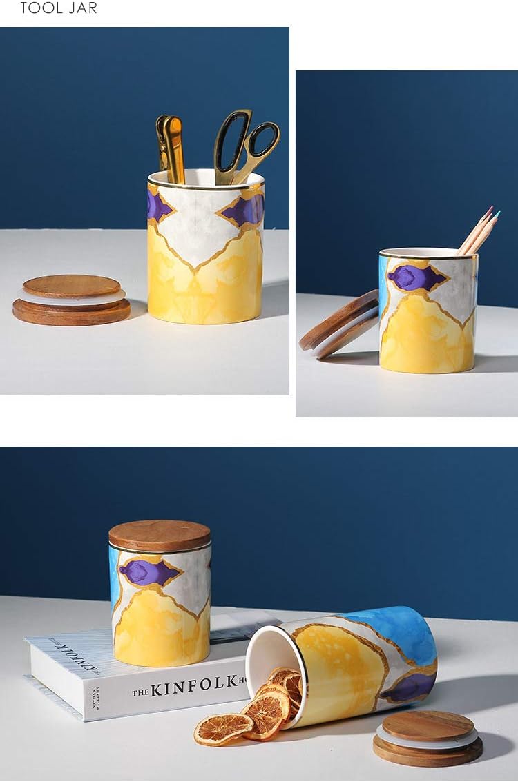 Creative Ink Splashing Colorful Sealed Can Coffee Candy Snacks Tea Seasoning Hand Painted Ceramic Storage Can (Large-8in)