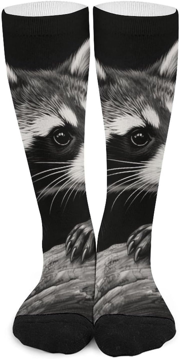 Raccoon Black Knee High Soccer Socks Moisture Wicking