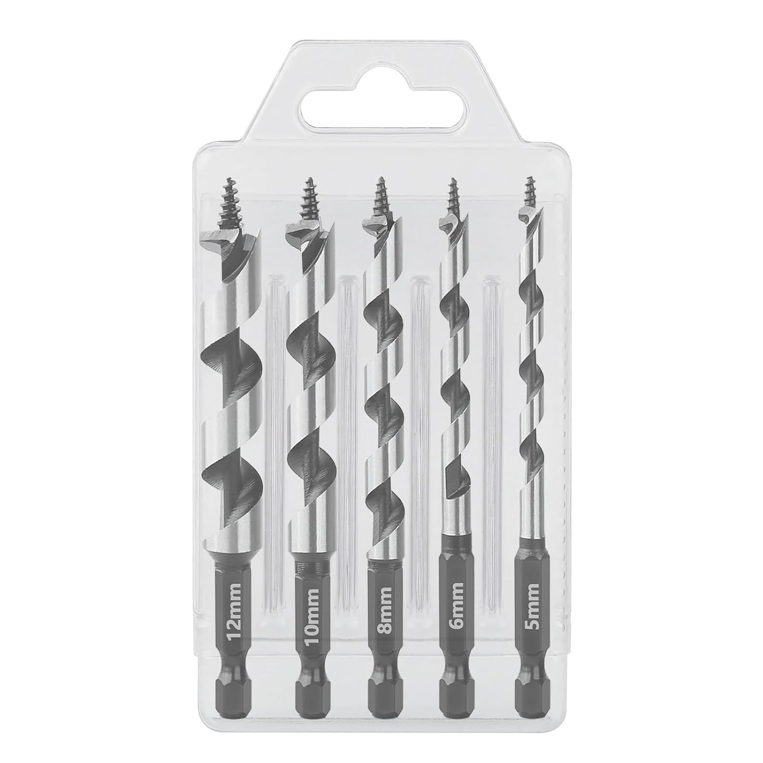 5Pcs 5/6/8/10/12mm Woodworking Ship Auger Drill Bits 1/4inch Hex Quick Change Shank HCS for Soft Hard Wood Hole Saw