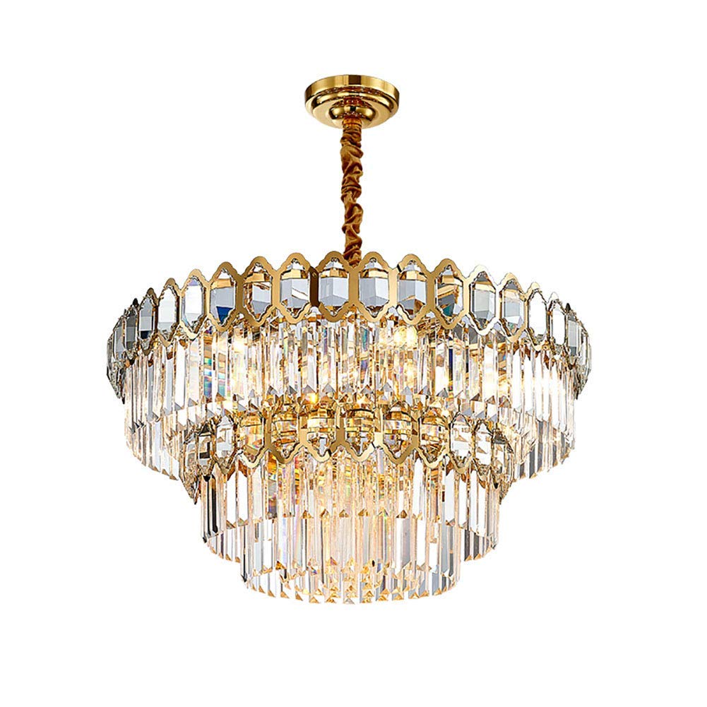 Lustre en cristal de luxe doré à hauteur réglable grand luminaire suspendu pour salon chic