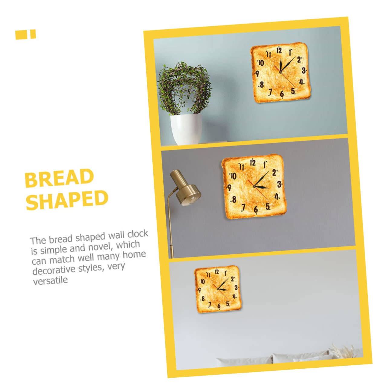 Reloj de Pared Colgante Moderno Forma de Pan de Plástico para Decoración de Cocina y Panadería, Diseño Versátil y Función de Preciso
