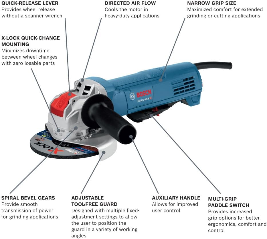 Bosch GWX10-45PE 4-1/2 In. X-LOCK Ergonomic Angle Grinder with Lock-On Paddle Switch
