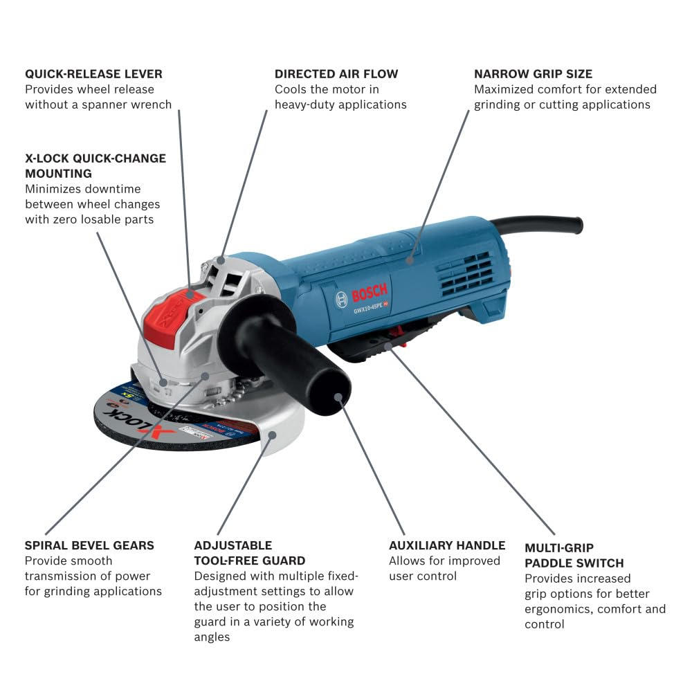 Bosch GWX10-45PE 4-1/2 in. X-Lock Ergonomic Angle Grinder with Paddle Switch