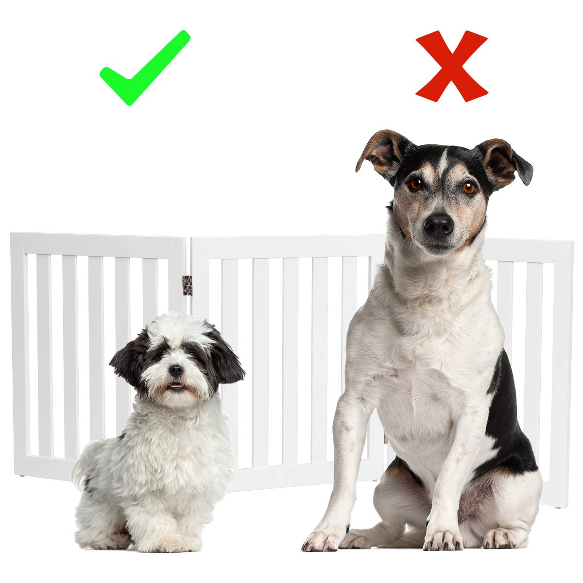 COSTWAY Cerca de Madera Plegable para Mascotas, Cerca para Perros con 4 Paneles y Almohadillas Antideslizantes, Cerca Amplia Giratoria a 360°, Barrera Expandible para Mascota (3 Paneles, Blanco)