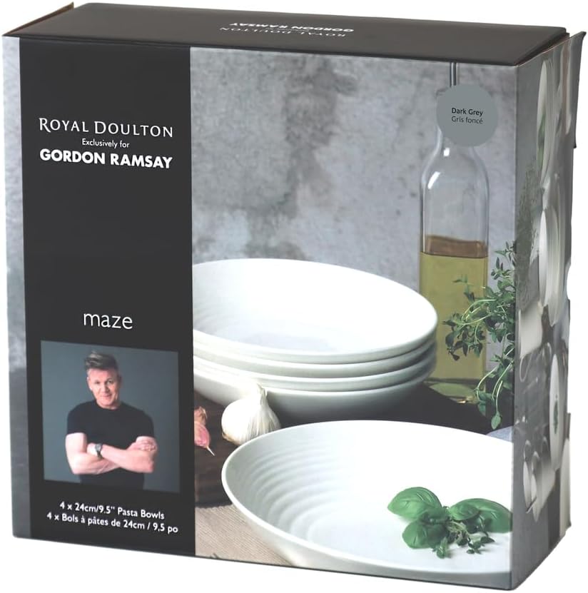 Royal Doulton Exclusively for Gordon Ramsay Maze Dark Grey Pasta Bowl, Set of 4, 9.5"