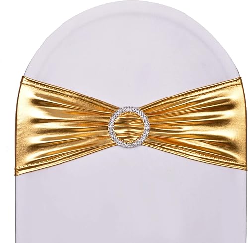 10 bandas de silla de elastano dorado metálico, bandas elásticas elásticas duraderas, fundas para decoración de Navidad, compromiso, eventos,