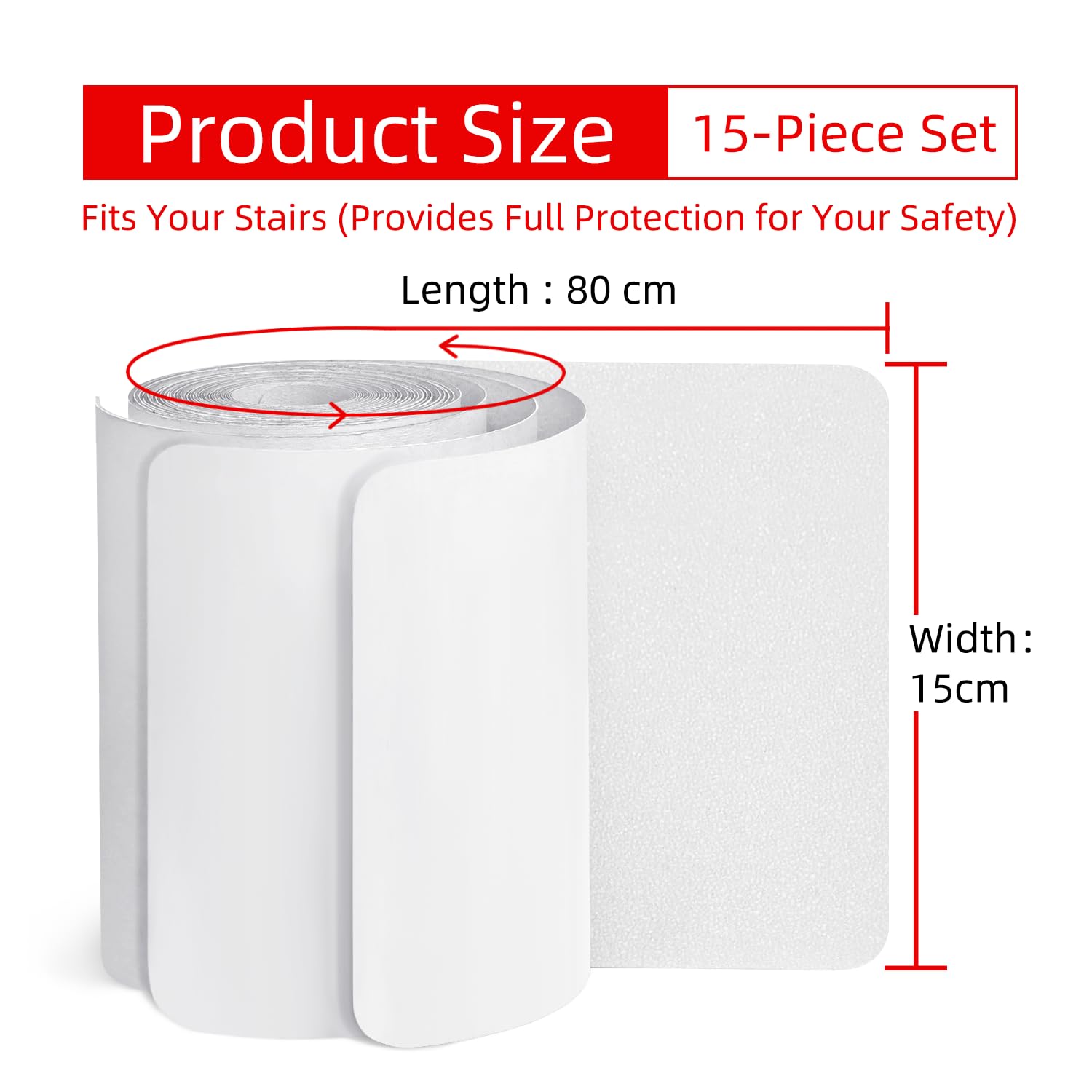 WELSTIK 15 Stück rutschfeste Treppenstufen, 15 x 80 cm klare selbstklebende Griffstreifen, wasserdichtes Anti-Rutsch-Band für Holzstufen und Böden