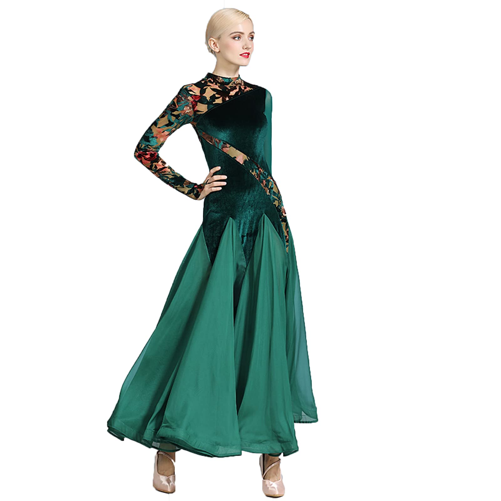 Aksamitne sukienki do tańca towarzyskiego z nadrukiem Walc Flamenco Competition Costume Modern Social Dance Clothing Salsa Dancwear