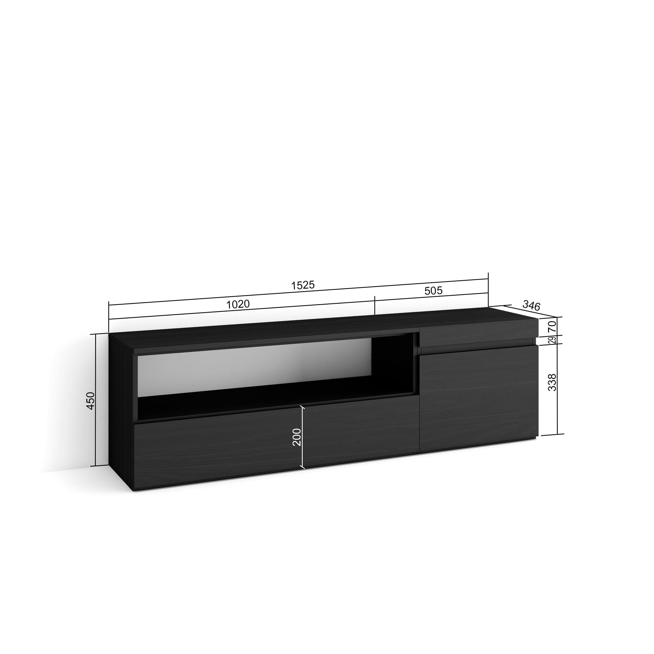 Skraut Home | Mobile TV Soggiorno | Ampio spazio a disposizione | 150x45x35cm | Per TV fino a 65" | Mobile Soggiorno | Stile moderno | Nero