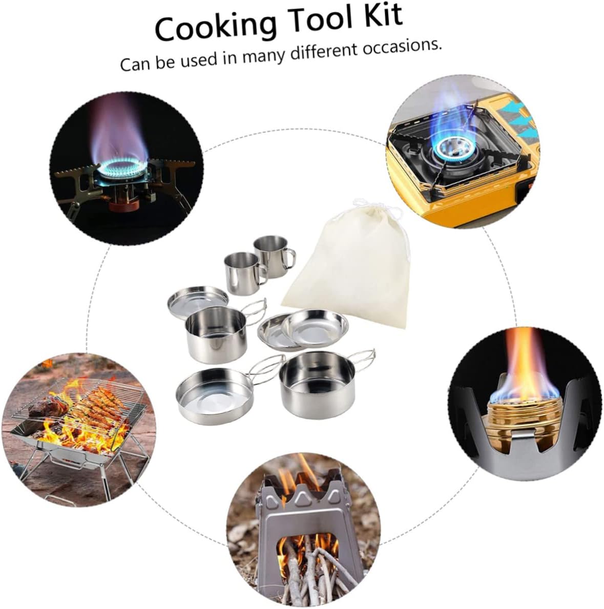 1Set Portable Camping Cookware Multi Functional Outdoor Cooking Pots and Pans for Hiking Backpacking and Picnics