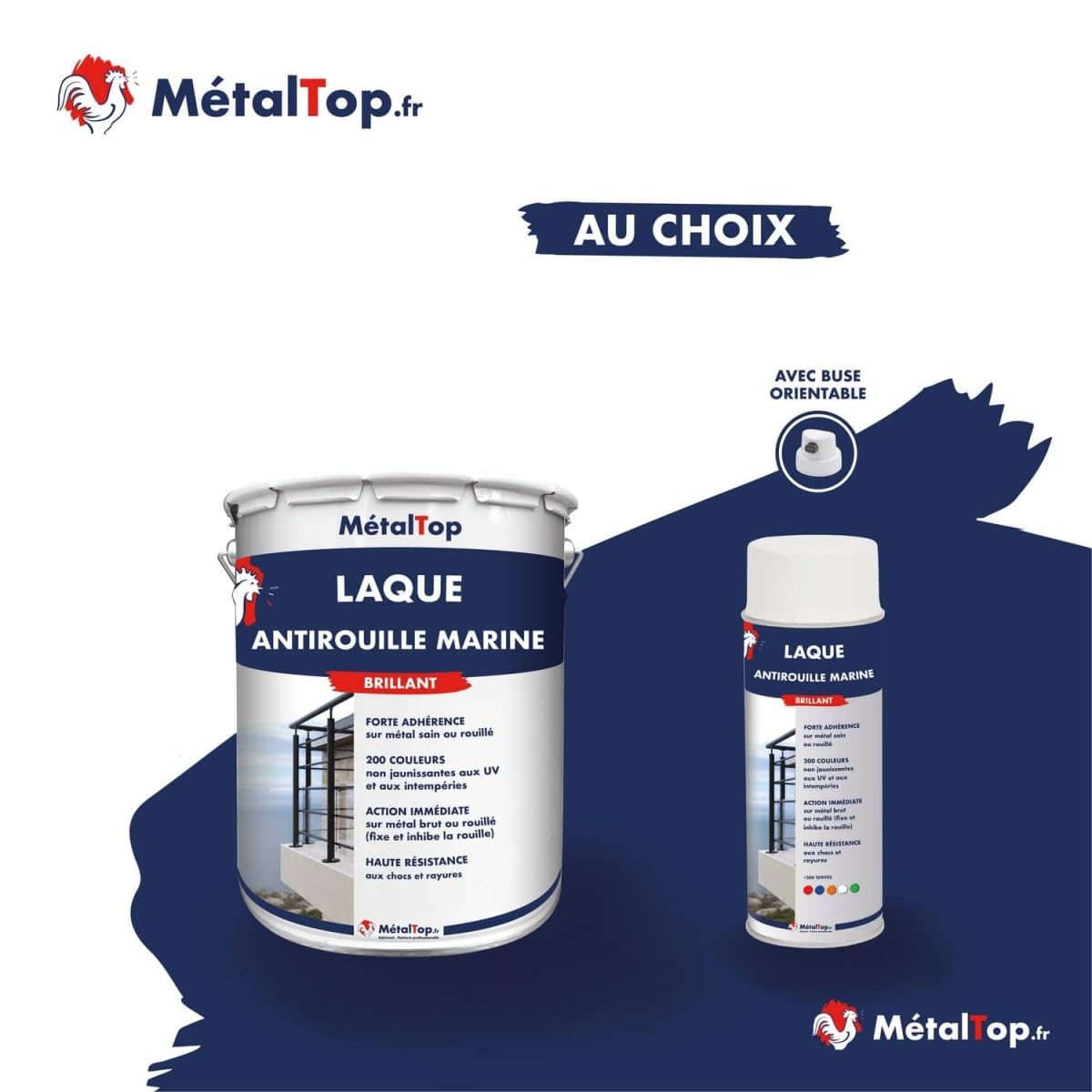 Metaltop - Laque Antirouille Marine - Blanc pur - RAL 9010 - Bombe 400 ml - Peinture résistante pour métal exposé aux conditions difficiles